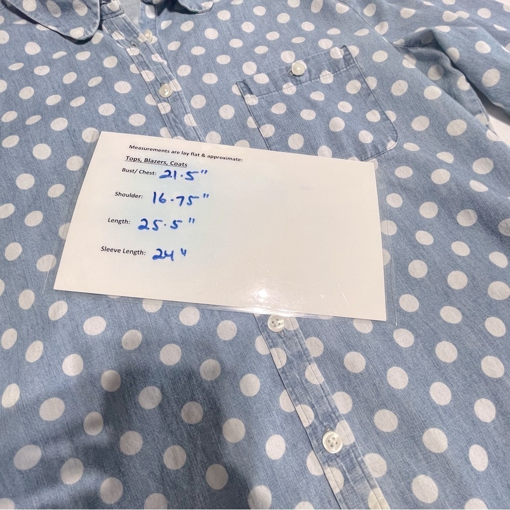 Loft Womens Blue & White Polka Dot Top Shirt Sz L Button Front Long Sleeve - Picture 9 of 12